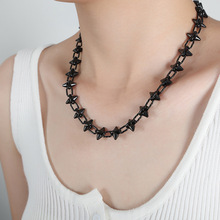 欧美复古个性黑色手工锁骨链钛钢不掉色百搭柳钉项链夸张饰品女