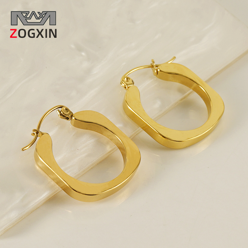 Pendientes en forma de U de acero de titanio estilo europeo y americano transfronterizo hembra 18K pendientes grandes cuadrados pendientes de alta calidad pendientes exagerados de acero inoxidable