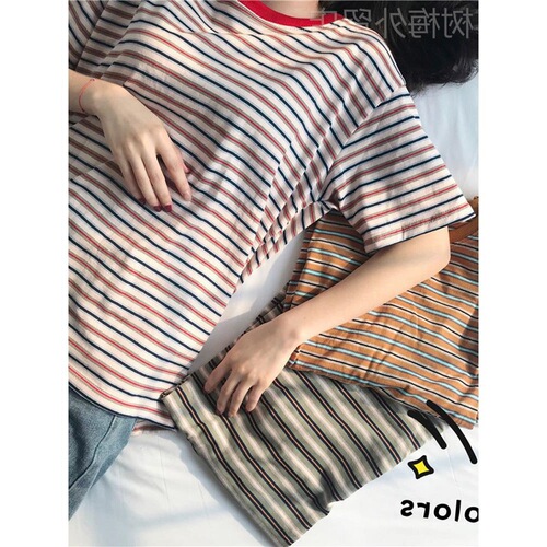 New striped short-sleeved T-shirt top for summer