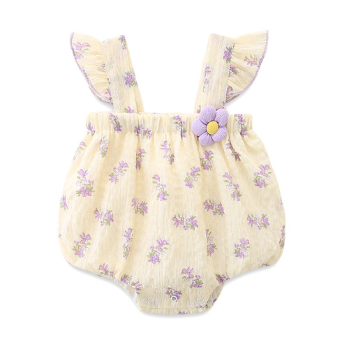 2024 Girls Summer Romper Suit Newborn Baby Onesie Baby Double Layer Harness Suspender Triangle Bag Fart Clothes 3168