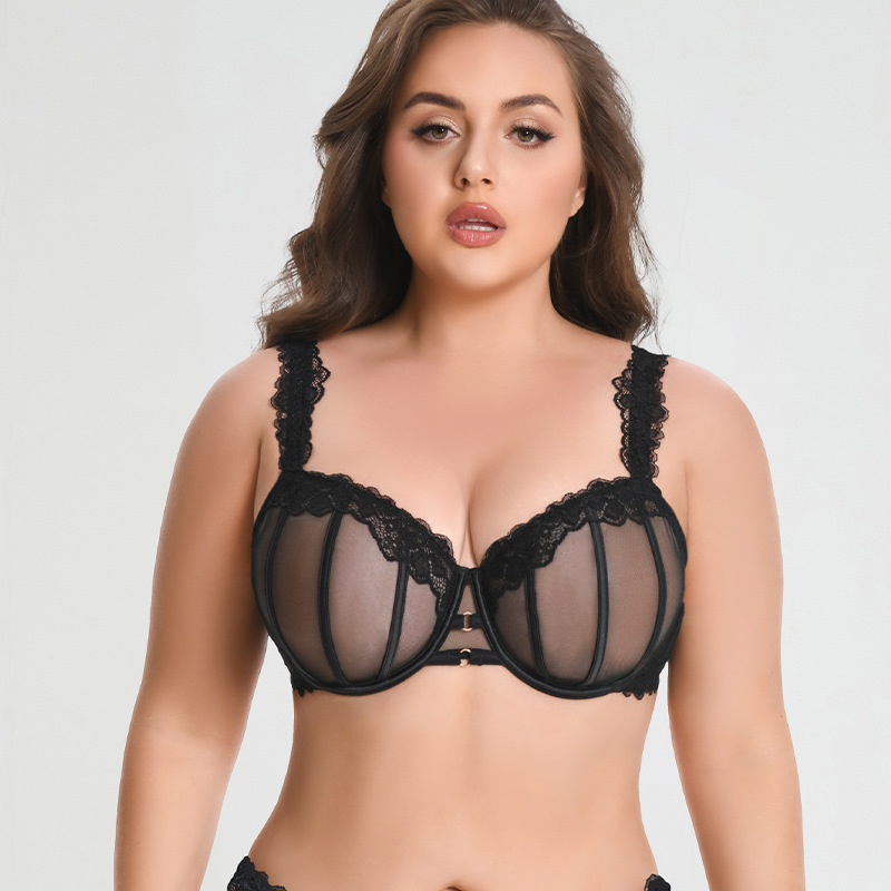 Cross-Border Foreign Trade Plus-Size Women's Lingerie, Large Bust Minimizing Anti-Sagging Gathered Mesh Full Cup Bra, Factory Wholesale
