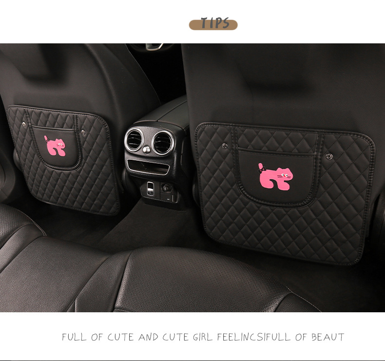 Pink Cat Cute Cartoon Quilted Embroidered Car Seat Back Anti-kick Pad Car Seat Back Anti-fouling Pad Cross-border Automotive Products