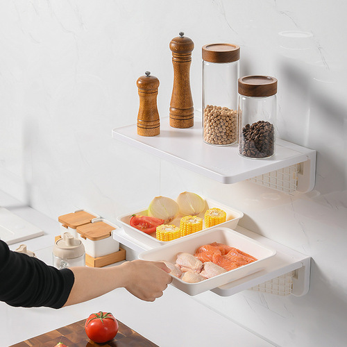 Kitchen wall storage one-word partition wall-mounted foldable storage rack without punching bathroom wall storage board