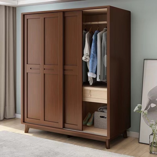 Nordic solid wood wardrobe modern minimalist bedroom sliding door storage cabinet home small apartment sliding door storage closet