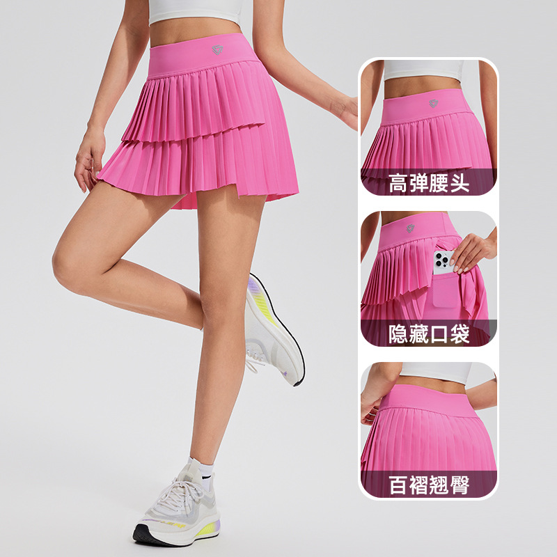 Falda corta deportiva falda falsa de dos piezas para correr falda de verano de las mujeres de secado rápido que cubre la cadera anti-exposición transpirable tenis yoga culottes