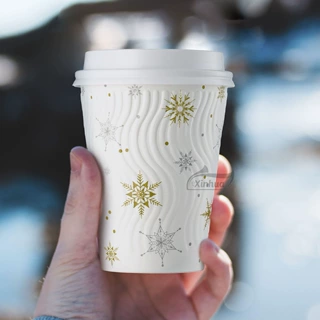 定制一次性凹凸防烫双层咖啡纸杯条杠压纹浮雕水杯加厚隔热纸杯