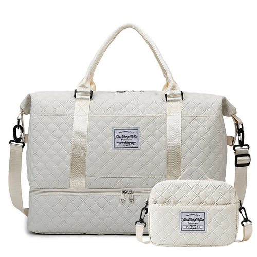 Fashion Short Trip Travel Lattice Wet and Dry Separation Sports Handbag Yoga Fitness Bag Large Capacity Shoe Storage Travel Bag