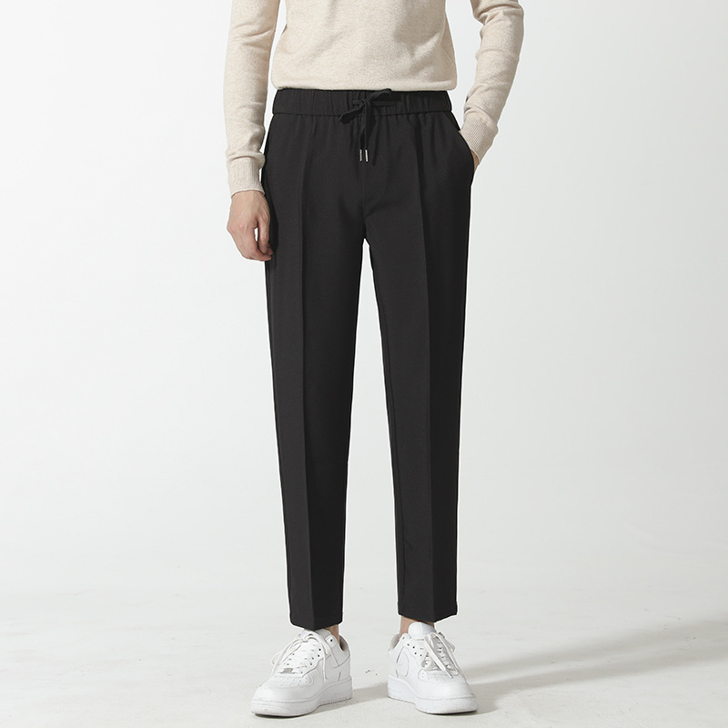 Pantalones casuales rectos drapeado pantalones de traje con cordones pantalones de traje delgados pantalones de cintura elástica suelta para hombres pantalones largos casuales de todo fósforo moda