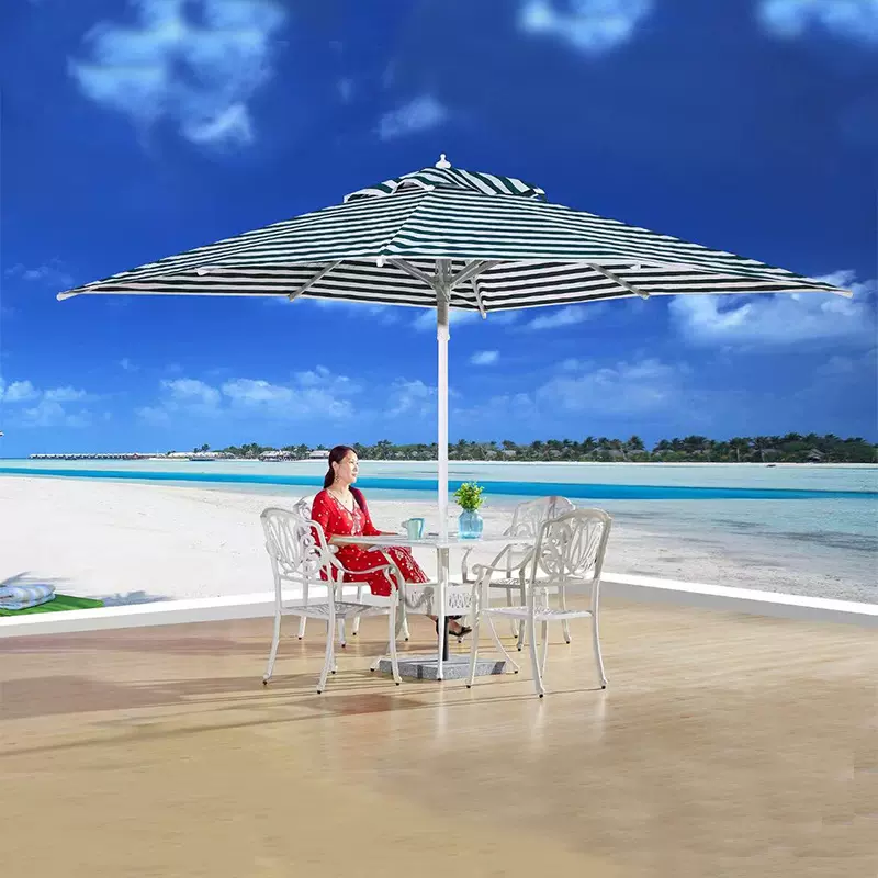 户外条纹双拼色伞铝合金中柱伞沙滩网红酒店庭院遮阳伞3米太阳伞