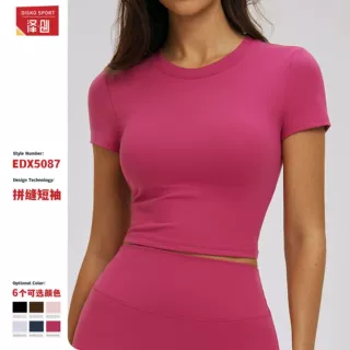 泽创春季t恤紧身瑜伽服短袖健身上衣休闲户外跑步运动短袖女5087