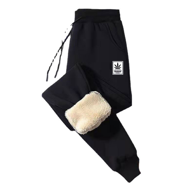 Autumn and winter pants men's high-waisted fleece-lined thickened sweatpants lambswool ankle-cuffed casual pants student thermal sweatpants