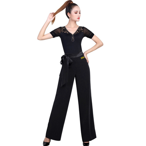 Women's High-Waisted Modern Ballroom Dance Wide Leg Latin Dance Pants Social Dance Pants Dance Pants Practice Suit
