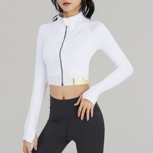 New Women's Sport Def*ne Jacket Short Sleeve, Revealing Navel, Double-Sided Fleece, Casual Running Fitness Outerwear