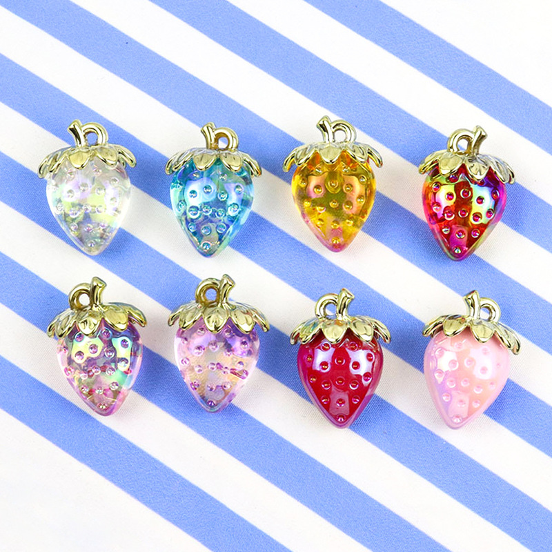 New Diyab Color Transparent Strawberry Pendant Handmade Jewelry Earrings Mobile Phone Case Key Chain Jewelry Accessories Wholesale