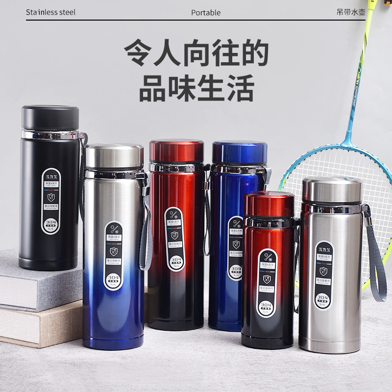 304 Stainless Steel Thermos Outdoor Vacuum Travel Gift Cup Portable Large Capacity Sling Mountaineering Kettle