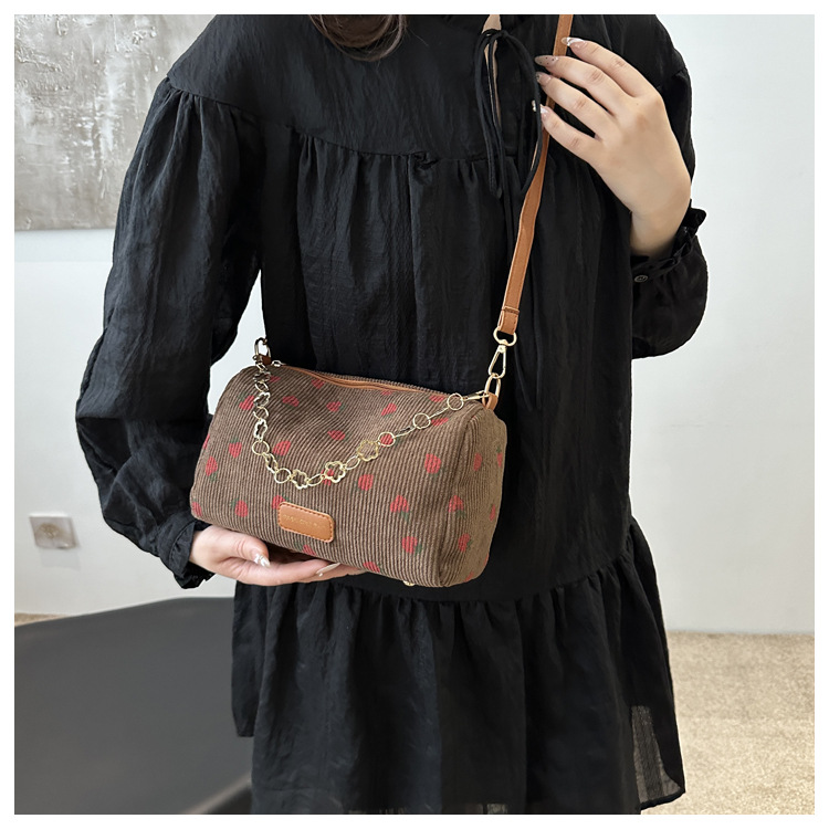 112g Weight Polyester Lining Material Zipper Closure Type Single Shoulder Strap Strap Type Pillow Shape Bag Bags Type Casual, Shopping Occasion Special Material Strawberry Pattern All Seasons Season Women's Gender Basic, Classic Style Style Cylindrical Shape Medium Size Women's Medium Special Strawberry Basic Classic Style Cylindrical Zipper Pillow Shape Bag 8