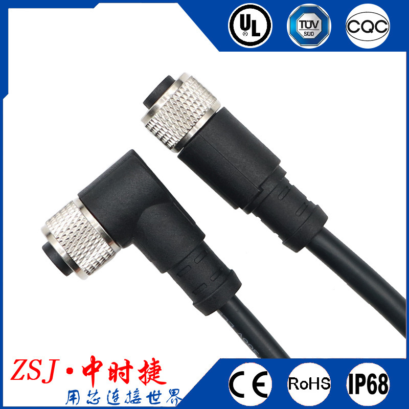 Factory Direct Supply M8 Data Cable Connector Tester Probe L-Shaped Bent Plug 90 ° Injection Molded Outdoor Waterproof Cable