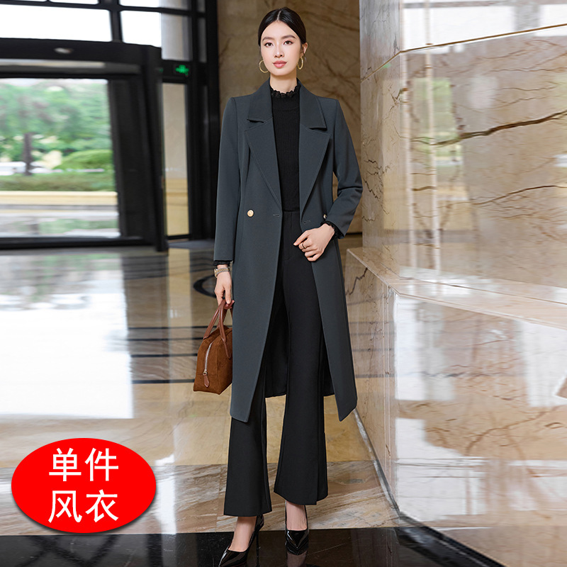 时尚韩版腰带女式风衣外套春秋季女中长款高级感纯灰色小个子9936|undefined