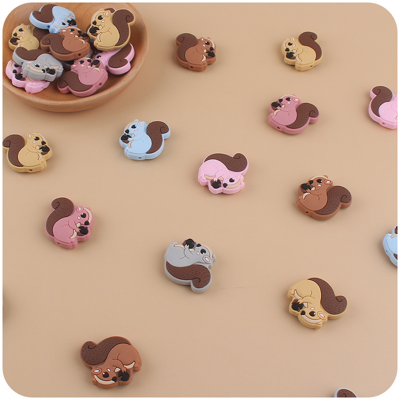 Nuevo bebé suministros de dibujos animados ardilla animal silicona teether creativo DIY chupete cadena pulsera teether Accesorios