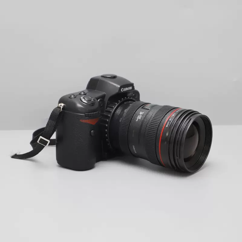 Modern and minimalistic realistic camera, model, minifigure, decorations, stand