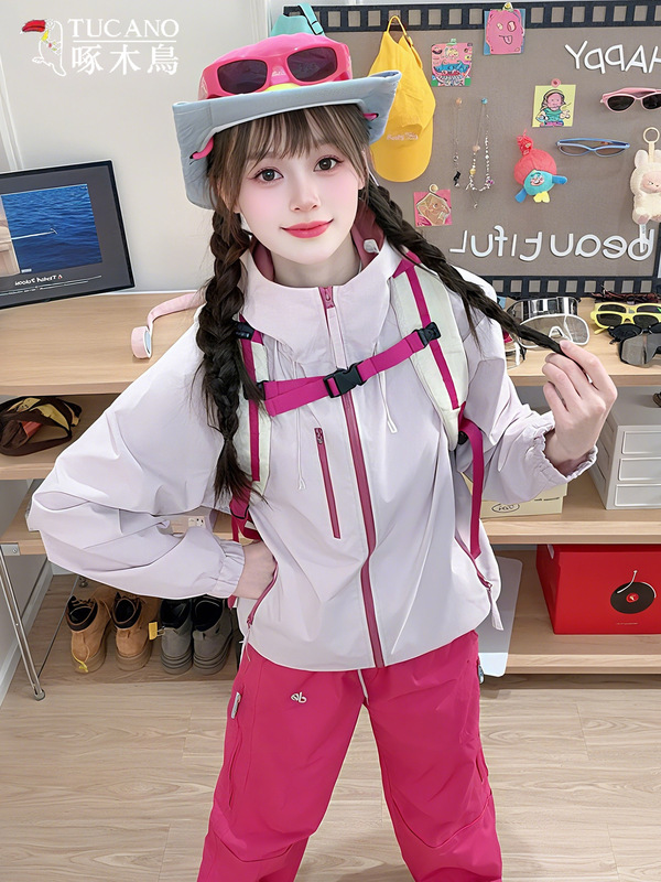 啄木鸟多巴胺冲锋衣女款2025新款春秋超好看户外防风撞色夹克外套|undefined