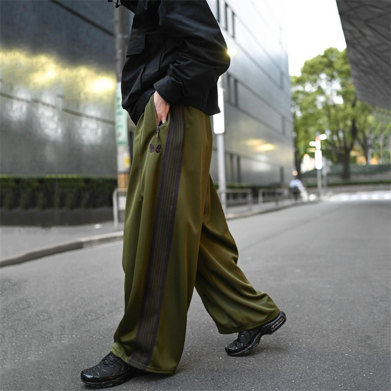 Needles track Olive Green Butterfly 25S Embroidered HD Chubby Pants OS Japanese Lantern Loose Wide Leg Pants