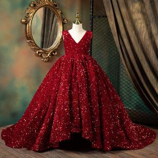 Girls' Dress Tutu Skirt 2025 New Autumn Children's Model Catwalk Piano Performance Dress Flower Girl Birthday Dress