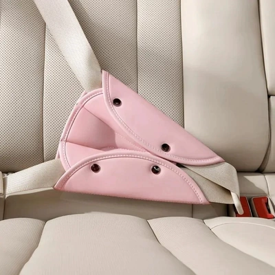 Children's Car Seat Belt Seat belt shoulder pad - leather-triangle-shoulder-pads-light-pink-suitable-for-heights-above-90cm