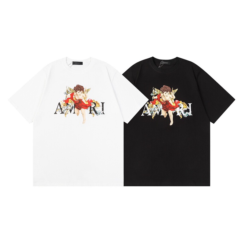 24S Cross-Border European and American Trendy Brand Amiri Angel Print Hip-Hop Short-Sleeved Men's and Women's Export Cross-Border Wholesale T-Shirt Half-Sleeved t 24S Cross-Border European and American Trendy Brand Amiri Angel Print Hip-Hop Short-Sleeved Men's and Women's Export Cross-Border Wholesale T-Shirt Half-Sleeved t
