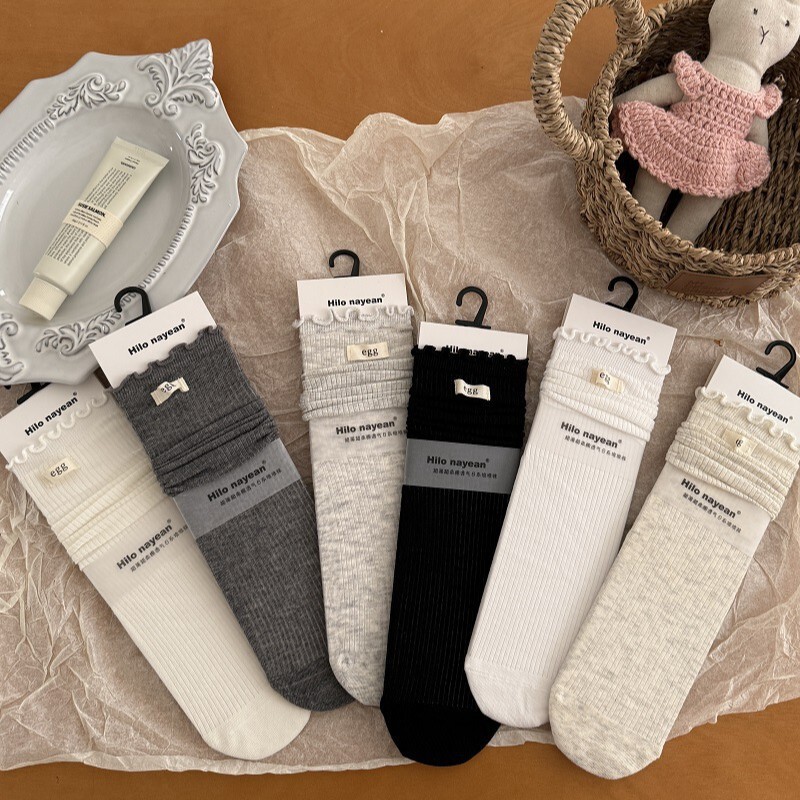 "Really Beautiful Sheer Socks" Nanye Spring and Summer Hollow-Out Mesh Fabric Label Ruffled Edge Slouch Socks for Women "Really Beautiful Sheer Socks" Nanye Spring and Summer Hollow-Out Mesh Fabric Label Ruffled Edge Slouch Socks for Women