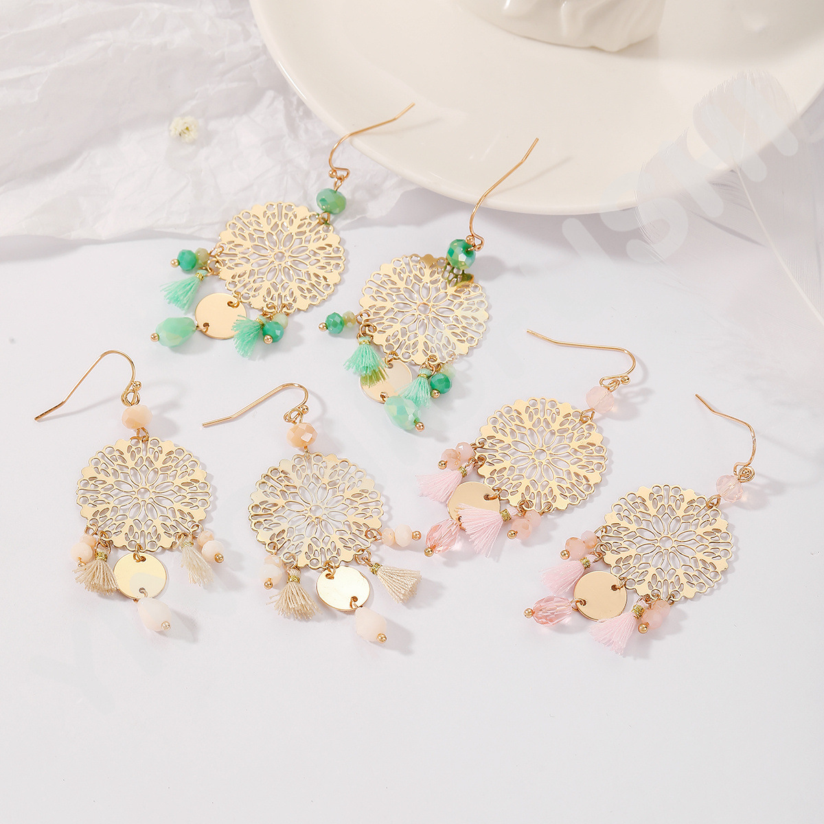 9g Weight Ethnic Style Simple Style Dreamcatcher Artificial Crystal Copper Tassel Hollow Out Women's Drop Earrings