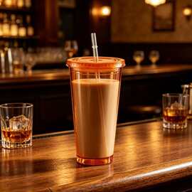 网红外带同款双层透明塑料奶茶杯 650ml 出门买饮品自带便携容器
