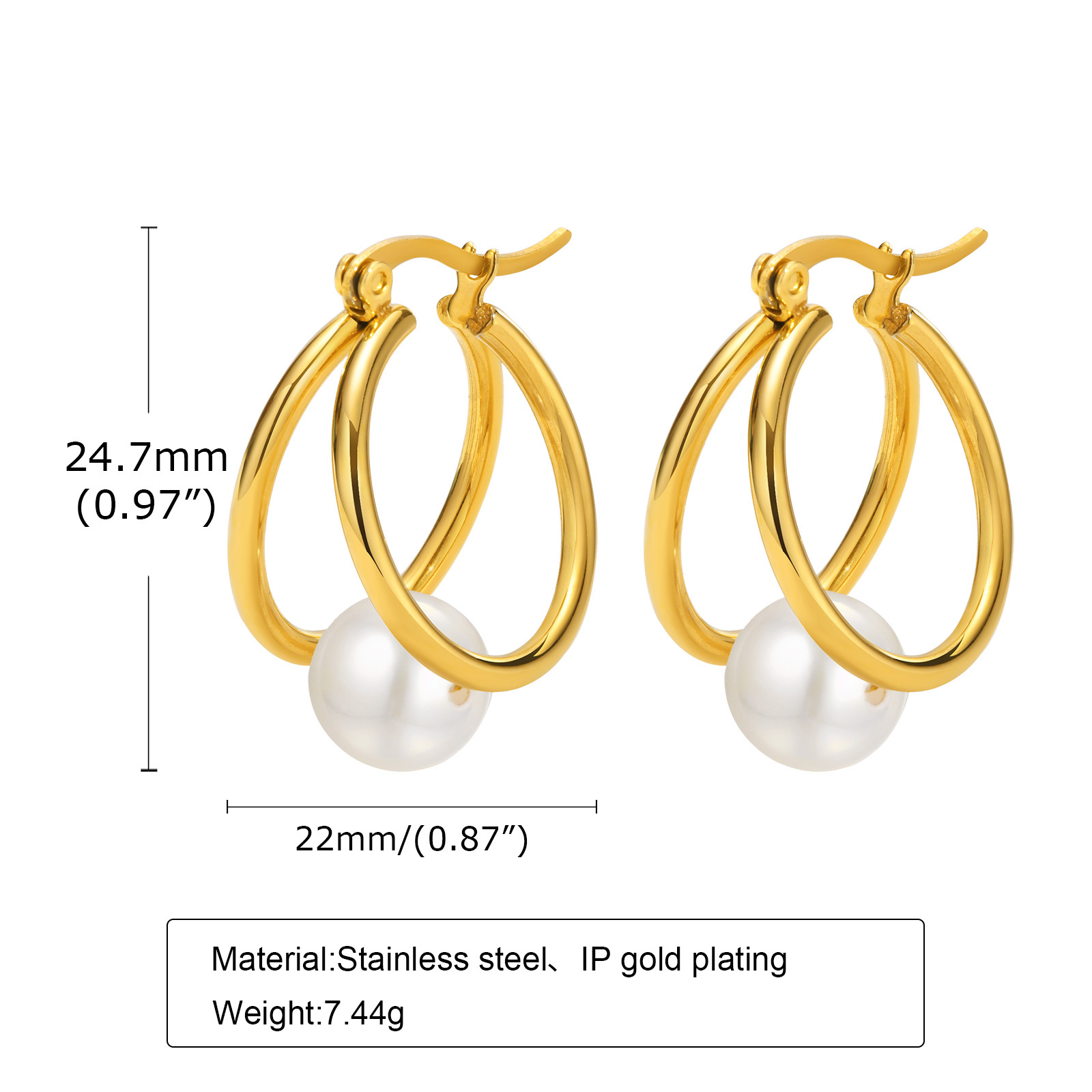 15g Weight PVD Coated Gold Plating Process 1 Pair Retro Geometric Plating 201 Stainless Steel Gold Plated Stainless Steel Earrings
