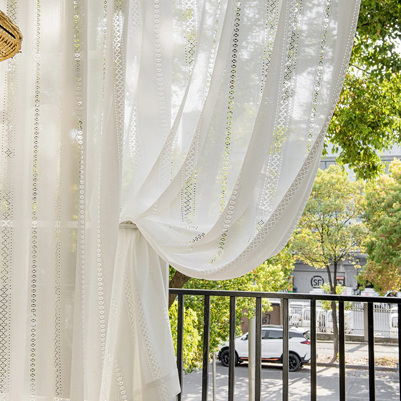 Hilo de espejo grueso semi-sombreado hilo blanco bordado cortina de gasa transparente sala de estar balcón dormitorio balcón ventana de la Bahía