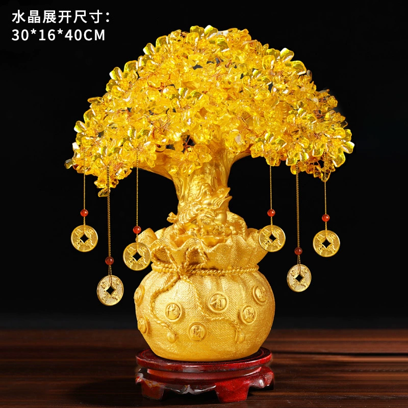 Crystal Money Tree Ornament, Citrine-Style Fortune Tree, Resin Base, 17 × 9 × 9 cm