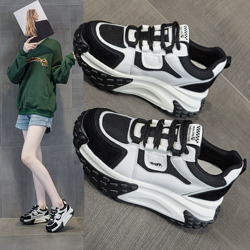 2024 зимний новый рост толстой подошвой кожаные туфли одиночные туфли повседневные туфли папы на каблуках студенческие хлопчатобумажные туфли женские туфли