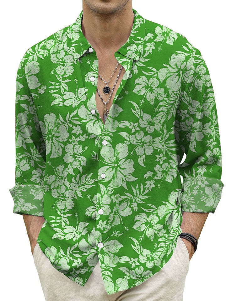 New Spring and Autumn Men's Fashion 3D Digital Printing Fragmented Flower Long sleeved Shirts Large Casual Top_vogarts.com