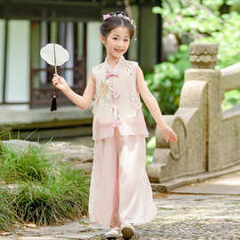 汉服女童国风套装2025夏季新款洋气女孩新中式夏日清凉无袖两件套