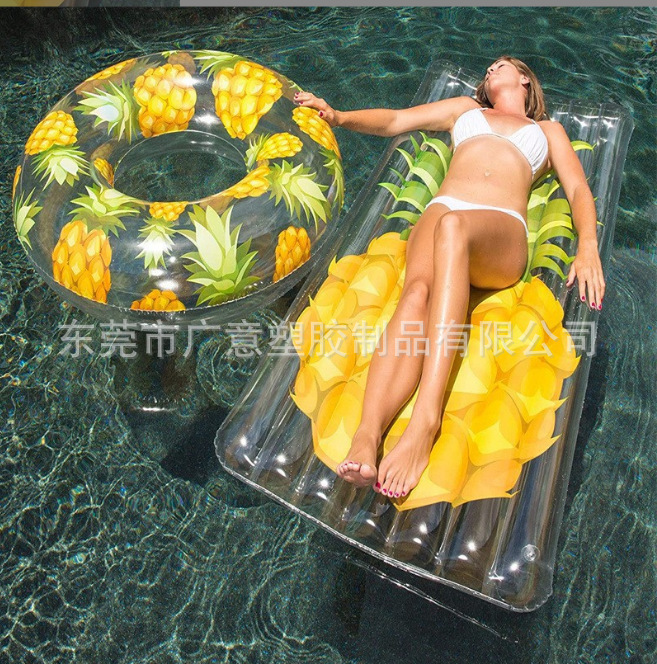 新款热卖可定制充气PVC透明菠萝浮排夏季泳池浮床水上躺椅厂家Z销
