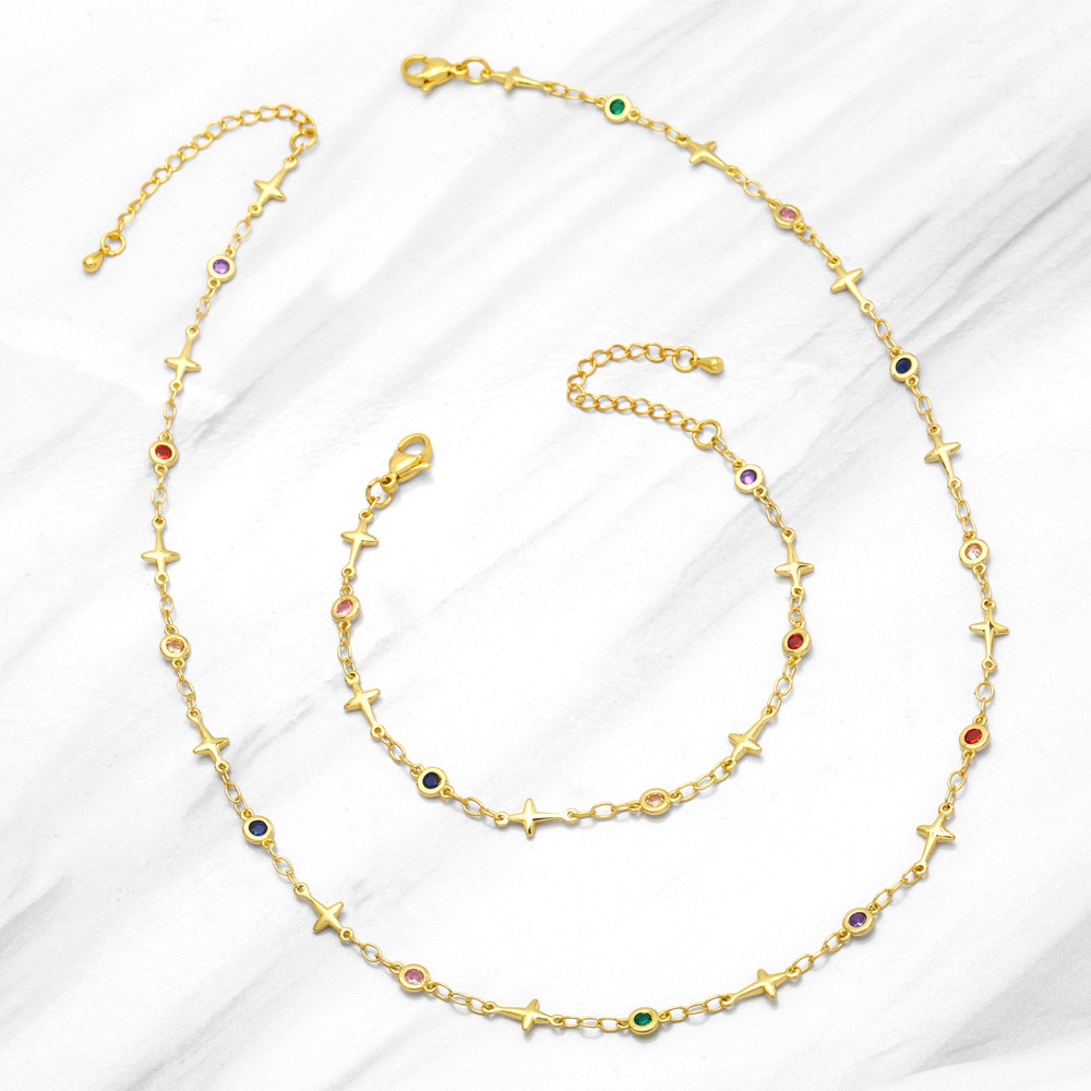 Fashion Inlay Colorful Zircon Necklace Bracelet Female Copper