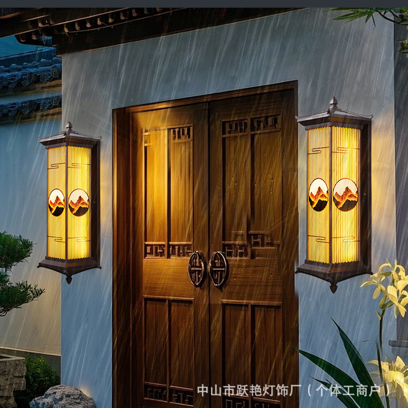 大门两侧户外壁灯太阳能庭院灯别墅民宿酒店院子室外新中式外墙灯|undefined