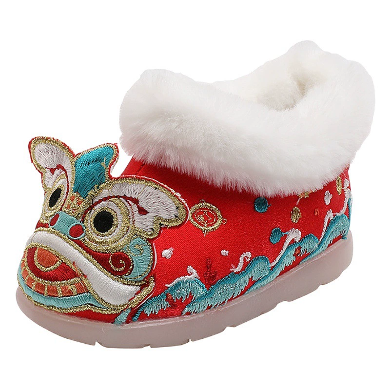 手工布鞋虎头鞋秋冬软底绣花男女童古装鞋中国风汉婴儿满月周岁鞋