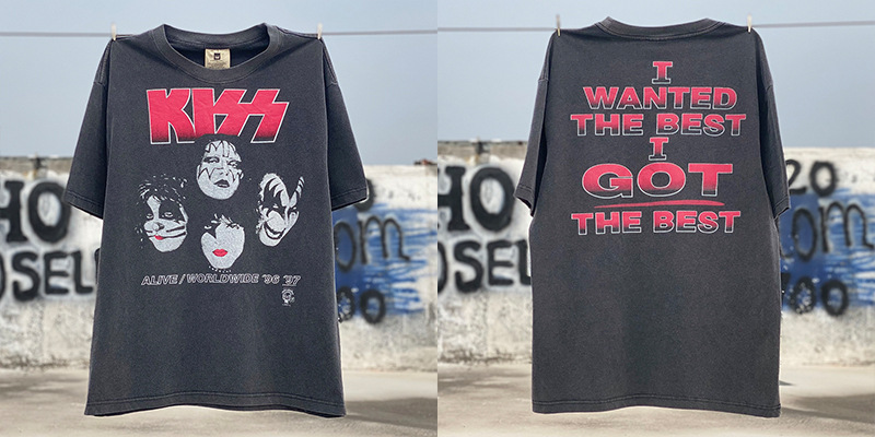 Vintage lavado viejo vintage manga corta marca de moda americana niebla calle suelta VTG casual cuello redondo hombres y mujeres camiseta