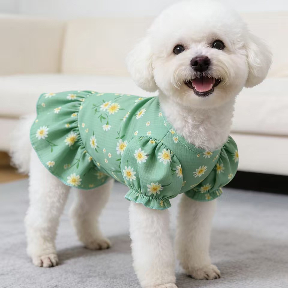 Ropa de mascotas Teddy Boomerang primavera y verano ins princesa delgada chaleco gatito 26 falda de burbujas de flores