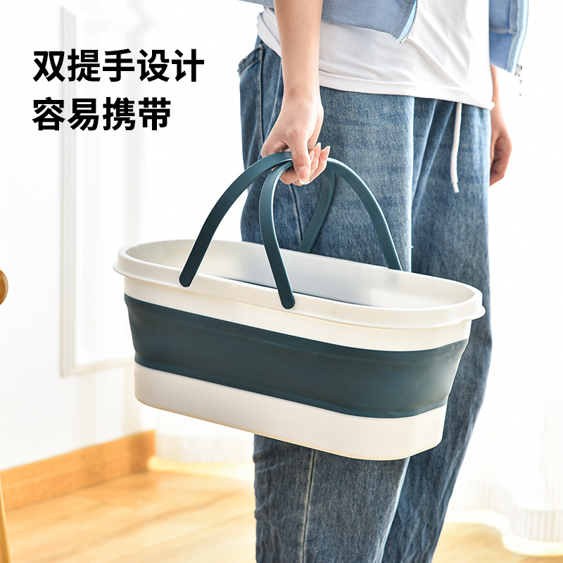 Household Flat Mop Dedicated Folding Bucket, White Rectangular Large-Opening Water Storage Bucket – Multi-Purpose, Foldable Design