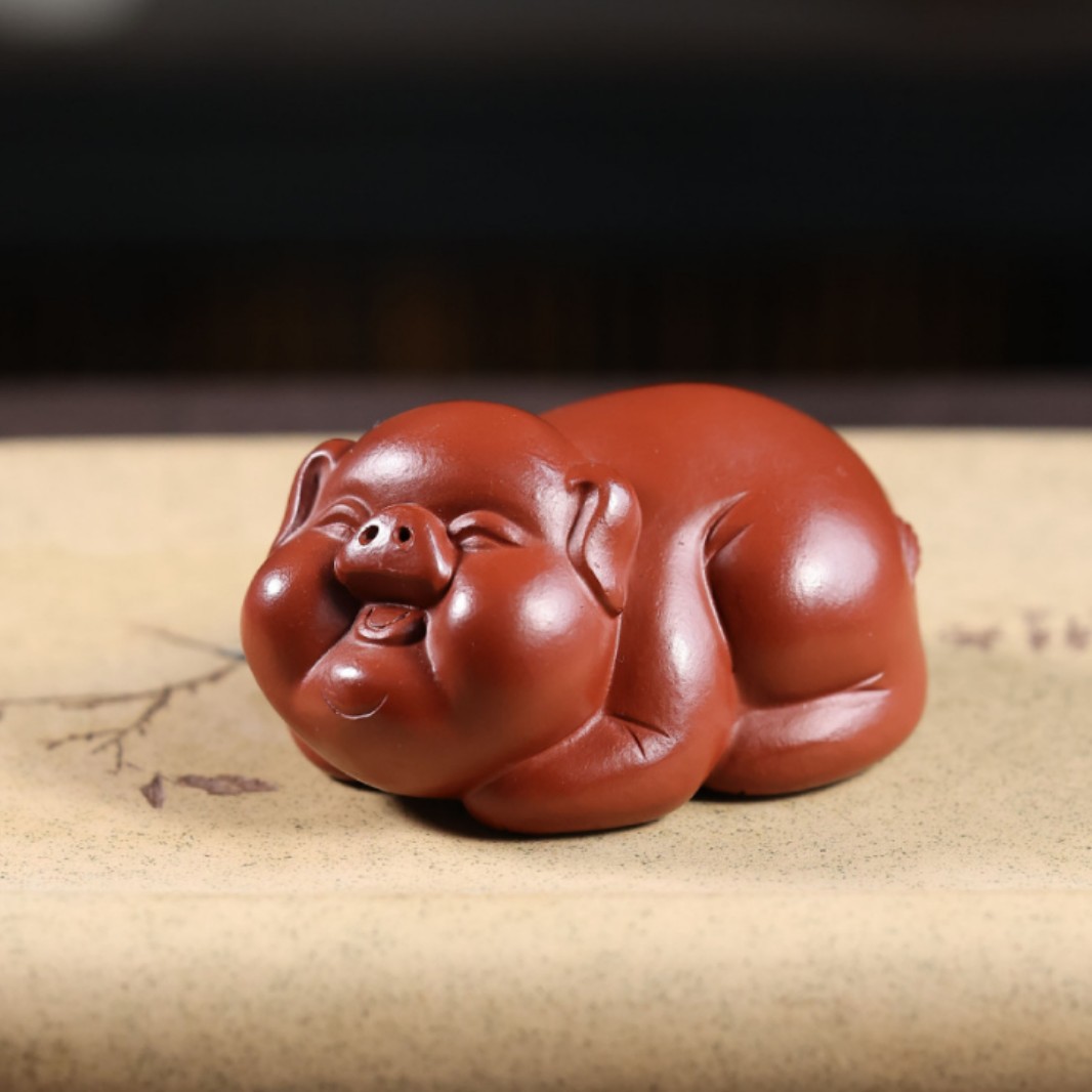 宜兴紫砂茶宠福猪摆件手工生肖福气猪雕塑茶具茶桌台盘招财茶具