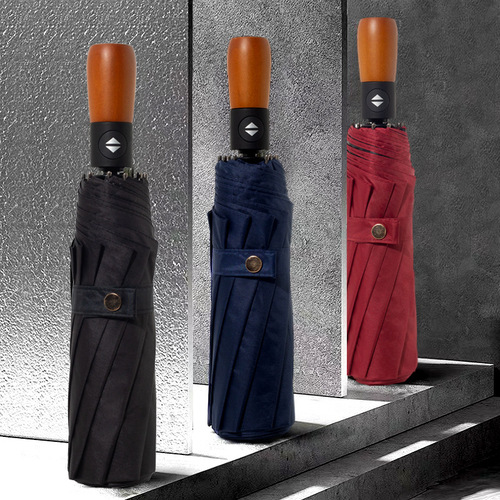 Automatic Umbrella for Men, Gentleman Wood Handle, Dual-Purpose, Business Large Extra Large Folding Umbrella, Windproof, Dual-Use Sunny and Rainy Umbrella