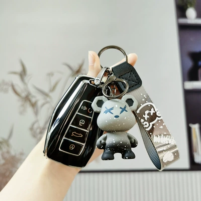 Car key bag | Xingrui buckle vision bag - geely-d-smart-4-key-noble-black-single-set-fashion-violent-bear-pendant