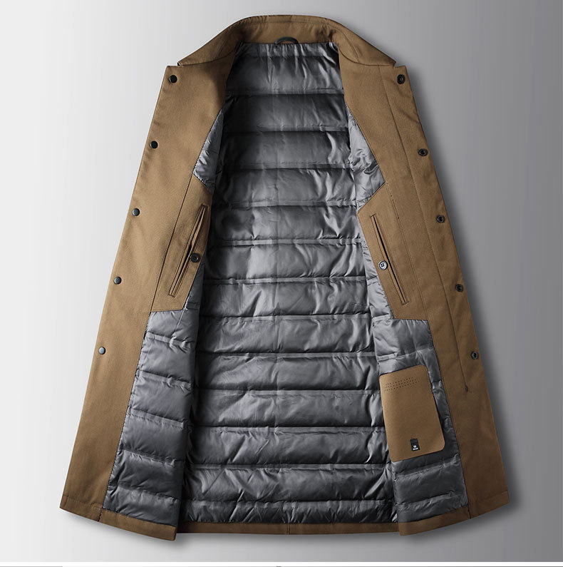 Men's Clothing Men's windbreaker autumn and winter mid length lapel white duck Silk cotton lining thickened middle aged and young business warm jacket_voghion.com
