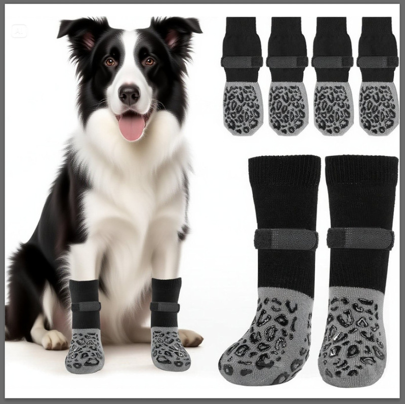Customized Amazon Non-Slip Pet Socks Dog Socks Elastic Straps Medium and Large Dog Cotton Floor Socks Non-Slip Socks